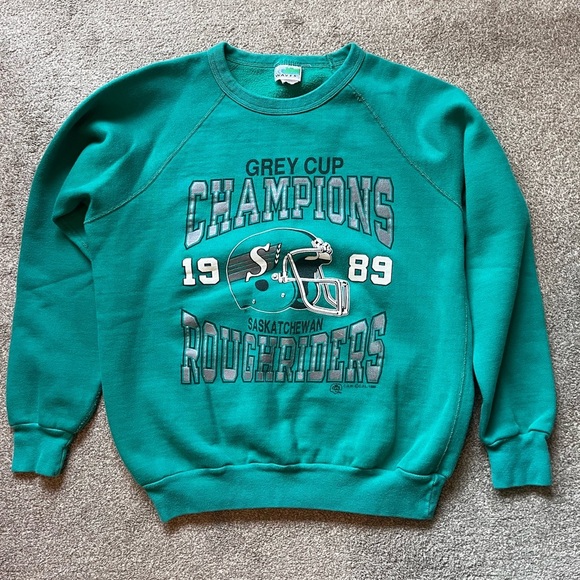 VTG 1989 Saskatchewan Roughriders Grey Cup Champions Crewneck Sweater Waves - Picture 1 of 9